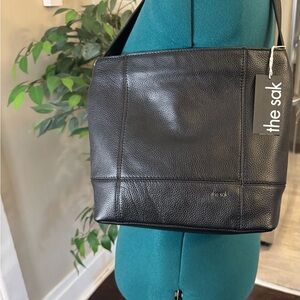 The Sak Black Pebbled Leather Tote Shoulder Bag